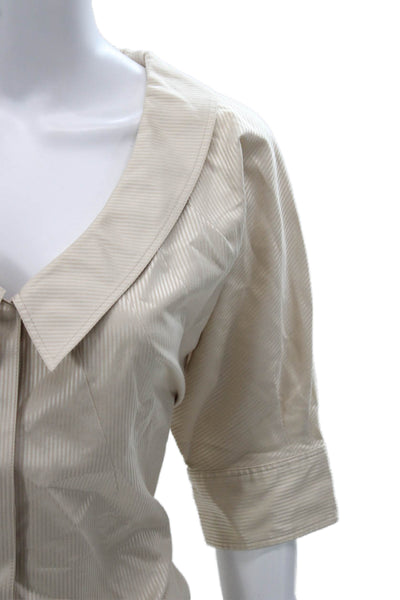 Zac Posen Women Basic Striped Collared Cotton Blouse 3/4 Sleeve Beige Size 10