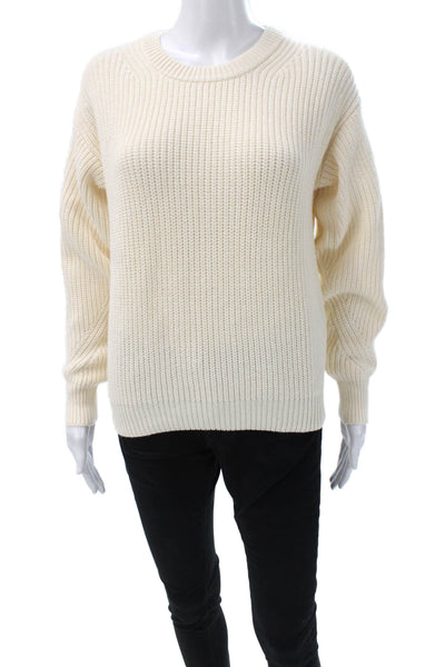 J Crew Women Pullover Sweater Ivory Cotton Crew Neck Long Sleeve Size XS