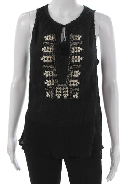 Joie Women Tunic Black Floral Cotton Sleeveless Round Neck Pullover Size M