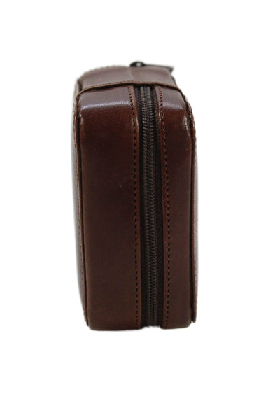 Tardini Mens Leather Structured Zippered Pouch Wallet Brown