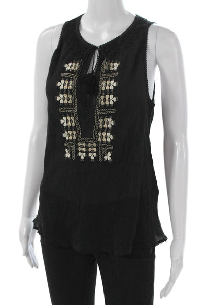 Joie Women Tunic Black Floral Cotton Sleeveless Round Neck Pullover Size M