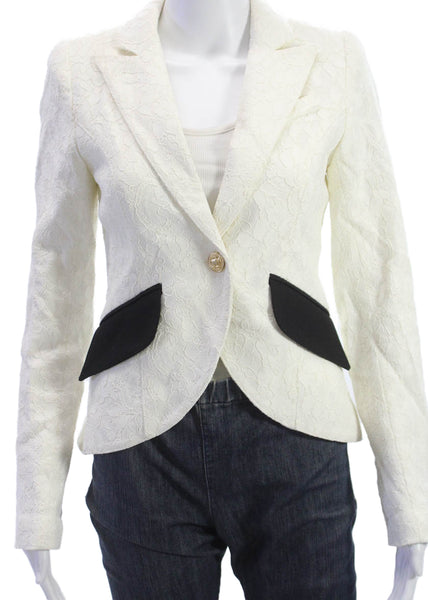 Smythe Womens Floral Textured Long Sleeve Blazer White Size 2