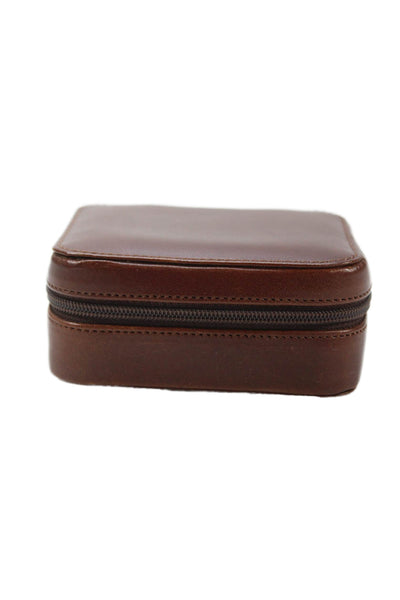 Tardini Mens Leather Structured Zippered Pouch Wallet Brown