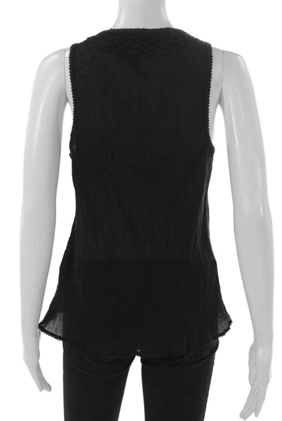 Joie Women Tunic Black Floral Cotton Sleeveless Round Neck Pullover Size M