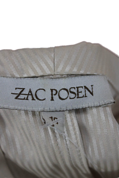 Zac Posen Women Basic Striped Collared Cotton Blouse 3/4 Sleeve Beige Size 10