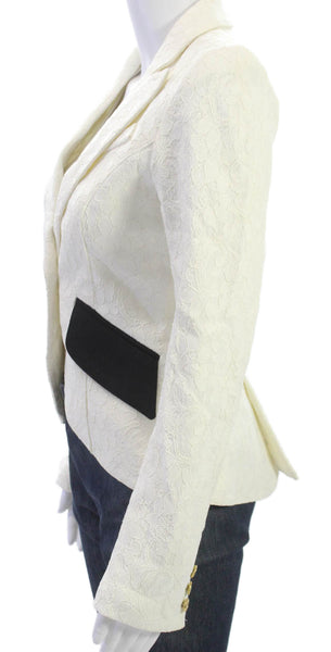 Smythe Womens Floral Textured Long Sleeve Blazer White Size 2