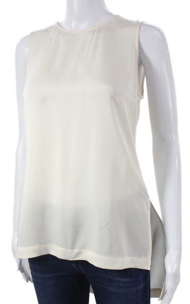Theory Womens Silk Ivory Tunic Blouse Sleeveless Round Neck Petite Size XS