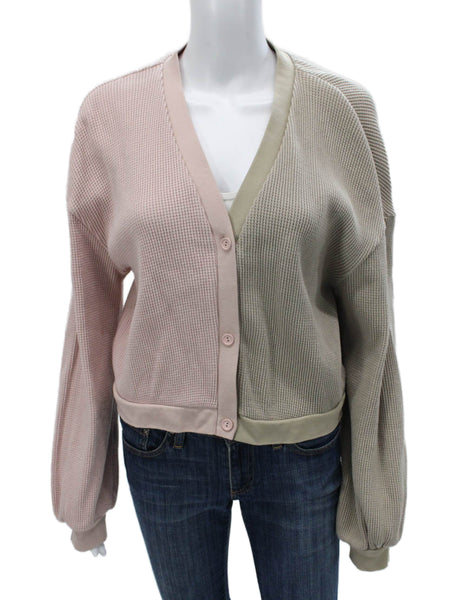 ONIA Womens Cardigan Pink V-Neck Cotton Long Sleeve Size S