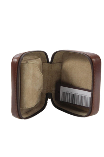 Tardini Mens Leather Structured Zippered Pouch Wallet Brown