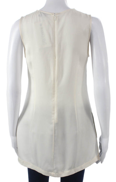 Theory Womens Silk Ivory Tunic Blouse Sleeveless Round Neck Petite Size XS