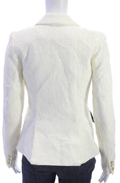 Smythe Womens Floral Textured Long Sleeve Blazer White Size 2