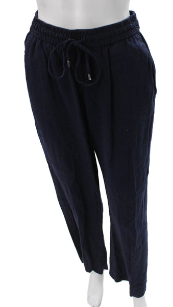 Zara Women Jogger Pants Blue Linen Blend Drawstring Size S