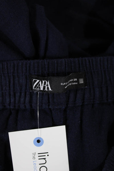 Zara Women Jogger Pants Blue Linen Blend Drawstring Size S