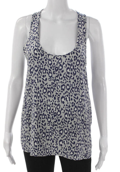 Joie Womens Blue Silk Animal Print Scoop Neck Sleeveless Basic Tank Size M