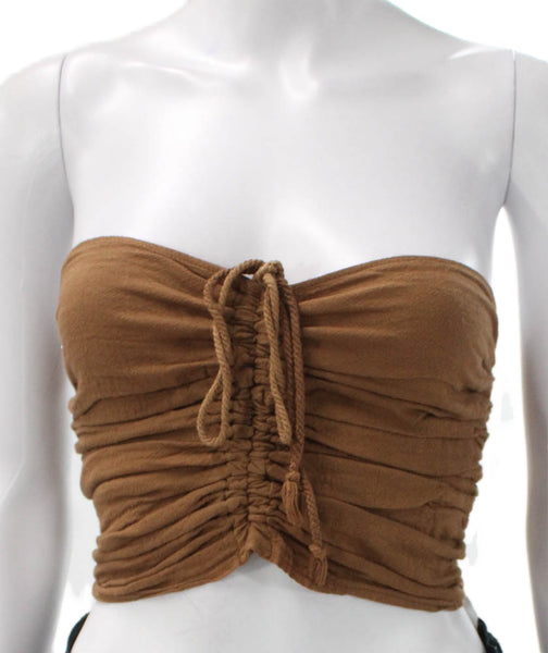 D'Artemide Women Cropped Tank Brown Cotton Square Neck Size One Size