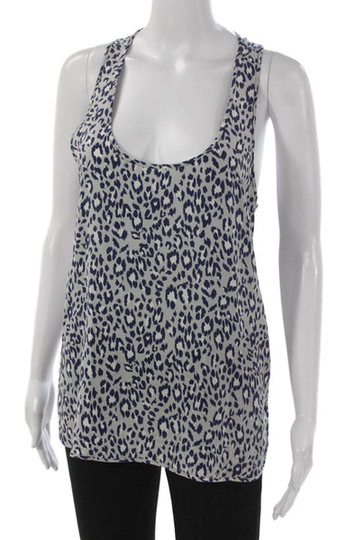 Joie Womens Blue Silk Animal Print Scoop Neck Sleeveless Basic Tank Size M