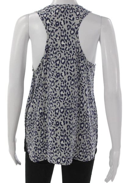 Joie Womens Blue Silk Animal Print Scoop Neck Sleeveless Basic Tank Size M