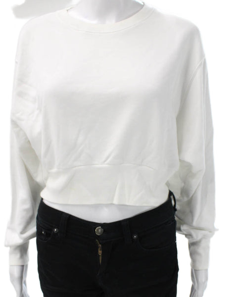 TNA Women Pullover Sweatshirt White Cotton Blend Crew Neck Long Sleeve Size S