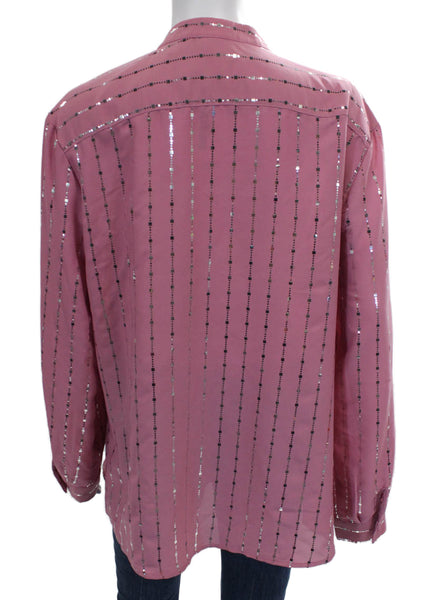 Kim Rogers Women Pink Striped Collared Button-Up Long Sleeve Top Size XL