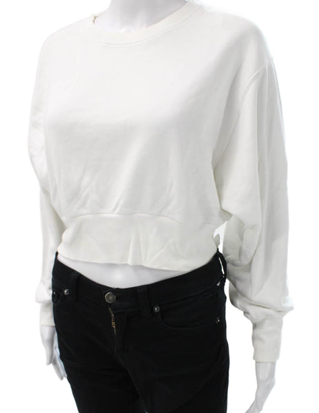 TNA Women Pullover Sweatshirt White Cotton Blend Crew Neck Long Sleeve Size S