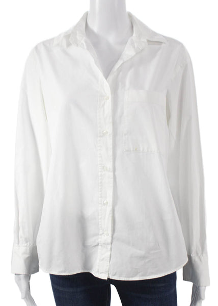 Zara Women Basic Collared Cotton Button-Up Long Sleeve White Size S