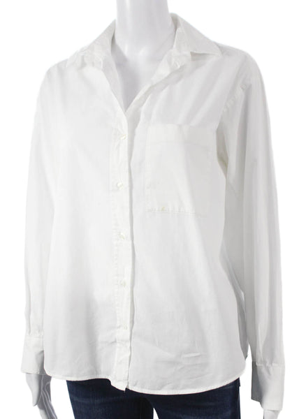 Zara Women Basic Collared Cotton Button-Up Long Sleeve White Size S