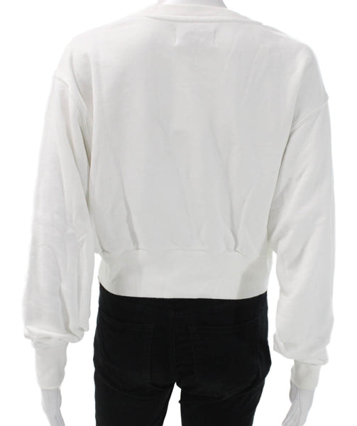 TNA Women Pullover Sweatshirt White Cotton Blend Crew Neck Long Sleeve Size S
