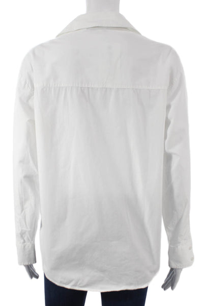 Zara Women Basic Collared Cotton Button-Up Long Sleeve White Size S