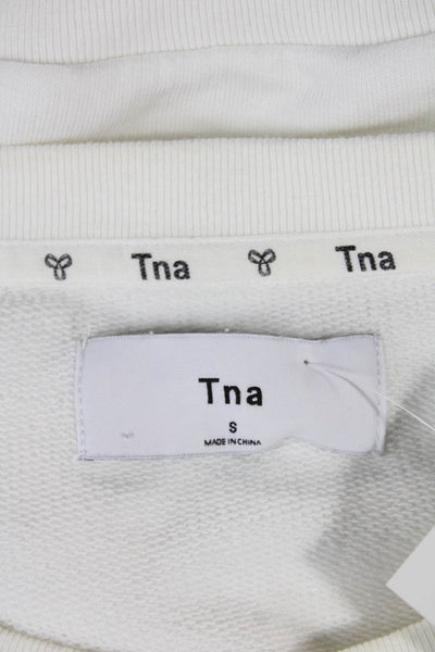 TNA Women Pullover Sweatshirt White Cotton Blend Crew Neck Long Sleeve Size S