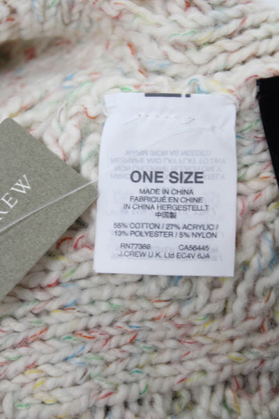 J Crew Womens Fringe Pom Pom Knit Beanie Hat White Multi One Size