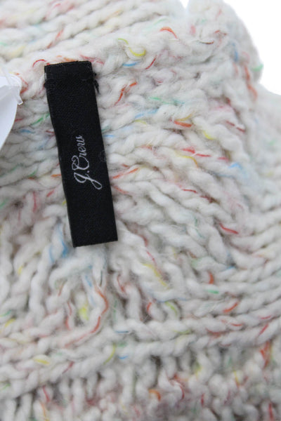 J Crew Womens Fringe Pom Pom Knit Beanie Hat White Multi One Size