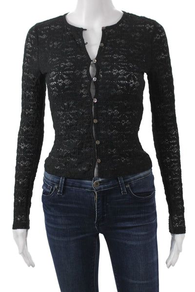 Rails Womens Cotton Geometric Cardigan Black Long Sleeve Round Neck Size 2XS