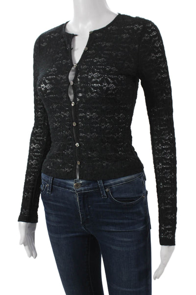 Rails Womens Cotton Geometric Cardigan Black Long Sleeve Round Neck Size 2XS