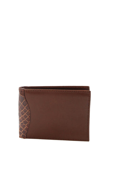 Tardini Mens Leather Paneled Detail Bifold Wallet Brown