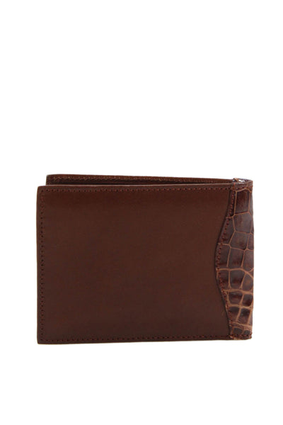Tardini Mens Leather Paneled Detail Bifold Wallet Brown