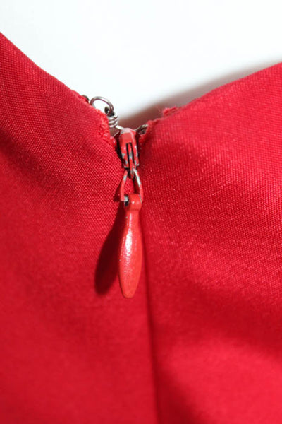 Carolina Herrera Red Pleated Shoulder Long Sleeve Gathered Skirt Dress Size 12