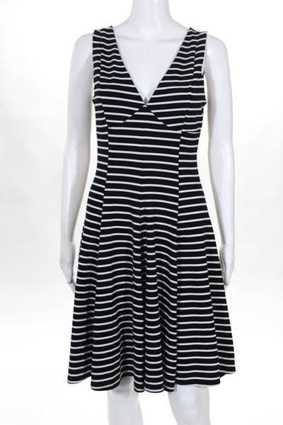 Peter Som Black White Striped Sleeveless V-Neck Fit & Flare Dress Size 4