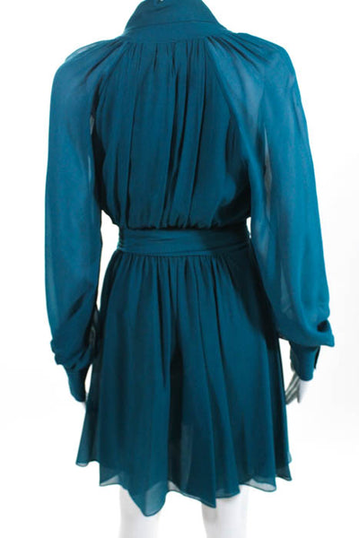 Rachel Zoe Green Tie Neck Long Sleeve Button Down Dress Size 6