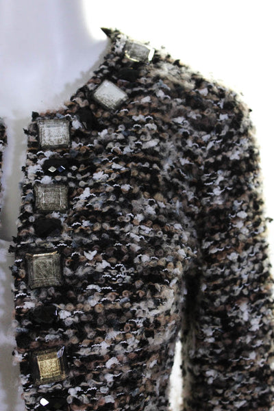 Alberto Makali Women's Jewel Trim Textured Tweed Jacket Brown Black White Size S