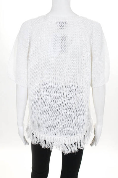 J Crew New White Linen Short Sleeve Tassel Hem Sweater Size Large