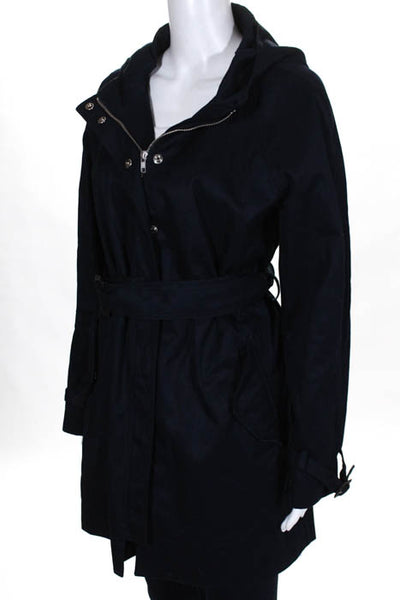 J Crew Navy Blue Cotton Zipper Closure Belted Hooded Coat Size 14