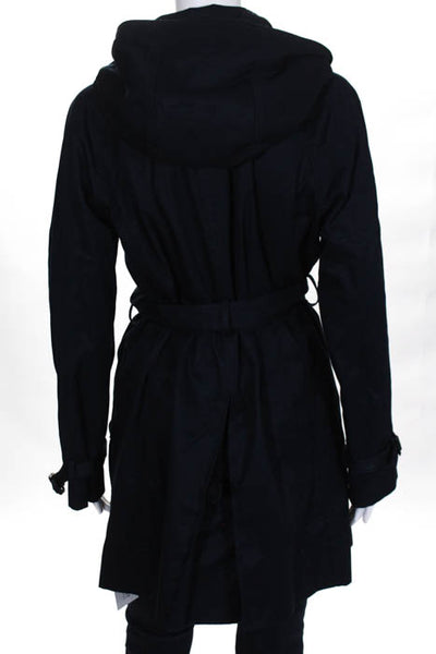 J Crew Navy Blue Cotton Zipper Closure Belted Hooded Coat Size 14