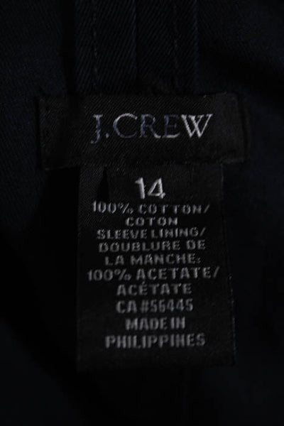 J Crew Navy Blue Cotton Zipper Closure Belted Hooded Coat Size 14