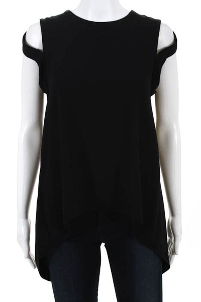 BCBG Max Azria Black Crew Neck Slit Shoulder Open Back Top Size Extra Small