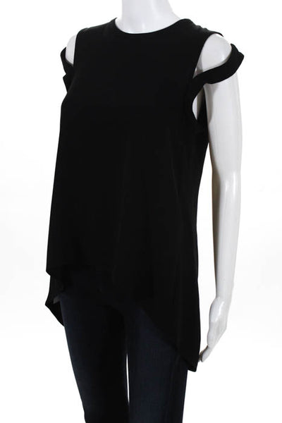 BCBG Max Azria Black Crew Neck Slit Shoulder Open Back Top Size Extra Small