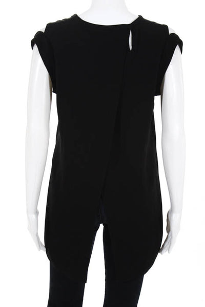 BCBG Max Azria Black Crew Neck Slit Shoulder Open Back Top Size Extra Small