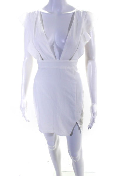 Superdown Women's Deep V-Neck Ruffle Mini Dress White Size S