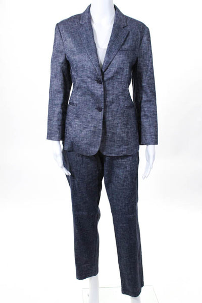 Theory Rinsed Wash Linen Collared Blazer Straight Leg Pant Suit Size 12