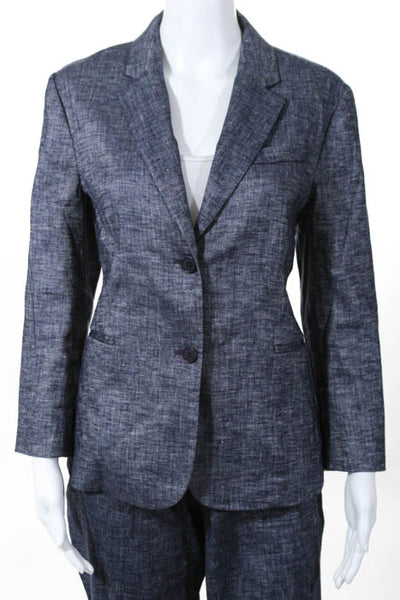 Theory Rinsed Wash Linen Collared Blazer Straight Leg Pant Suit Size 12