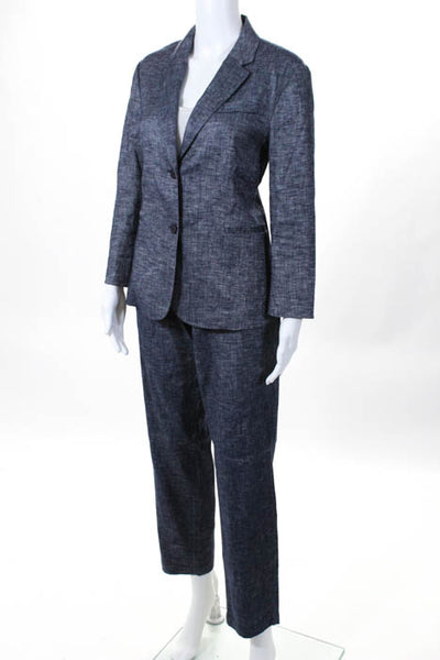 Theory Rinsed Wash Linen Collared Blazer Straight Leg Pant Suit Size 12